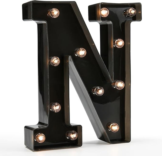 OYCBUZO Light Up Black Alphabet Marquee Letters Sign LED Marquee Number Lights Sign for Night Light Home Bar Christmas Lamp Birthday Party Wedding Decoration N