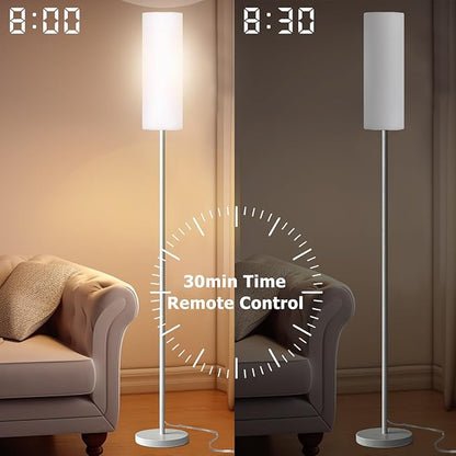 Qaubauyt Smart LED Floor Lamp with APP Control & RGB Colors - Dimmable Standing Lamp for Living Room, Bedroom, Gaming - Remote, Timer, 9W Bulb Included, 67" Modern Tall Lamp (White)