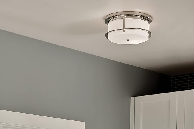 Kichler Brit 52595PN Flush Mount 2-Light 12˝ with Satin Etched Cased Opal Glass in Polished Nickel