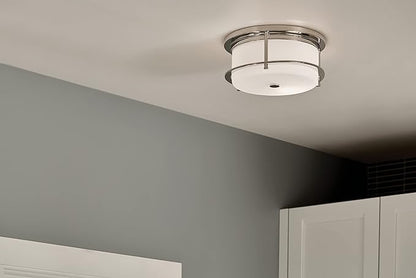 Kichler Brit 52595PN Flush Mount 2-Light 12˝ with Satin Etched Cased Opal Glass in Polished Nickel