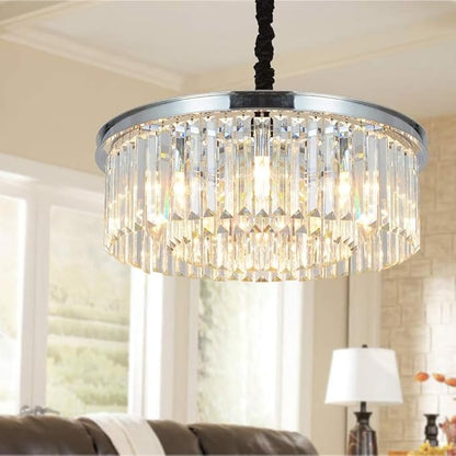 Crystal Chrome Chandelier Modern Chandeliers Lighting Pendant Ceiling Light Fixture 2-Tier for Dining Room Living Room Kitchen Island W21.6