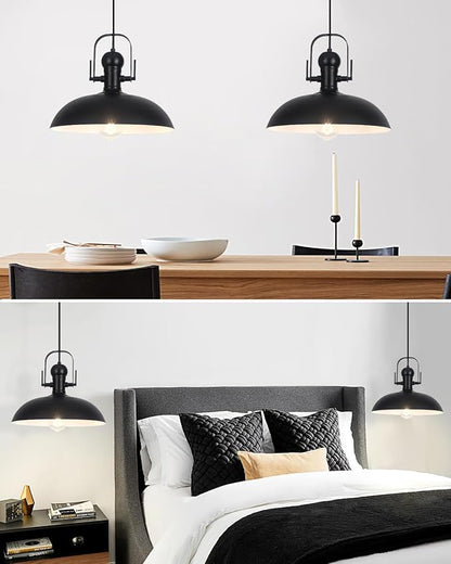 Black Pendant Lights 3 Pack, Dome Pendant Light Kitchen Island 13.8 Inch, Black Farmhouse Pendant Light, Industrial Pendant Lights for Kitchen Barn Hallway Porch Dining Room