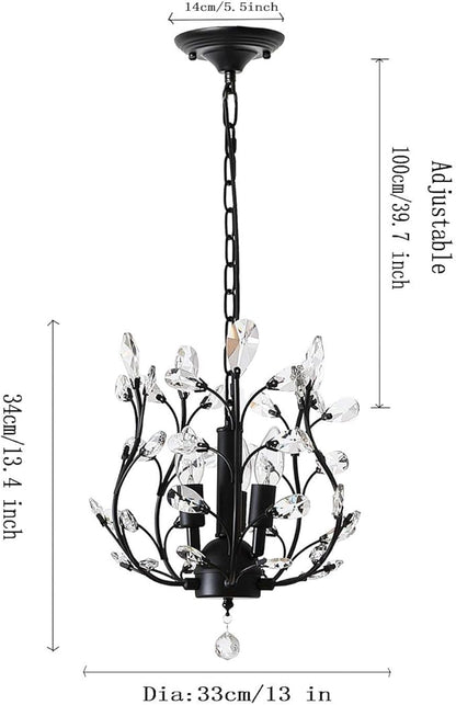 Garwarm Vintage K9 Clear Crystal Chandeliers Ceiling Lights, 3 Lights Crystal Pendant Lighting, Ceiling Light Fixtures for Living Room Bedroom Restaurant Porch (Black)