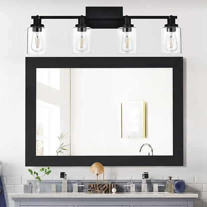 MELUCEE 4 Light Track Lighting Kit 28.7 Inch Bathroom Light Fixtures Matte Black Ceiling Spotlight Fixture for Hallway Foyer Bath Storage, Clear Glass Shade