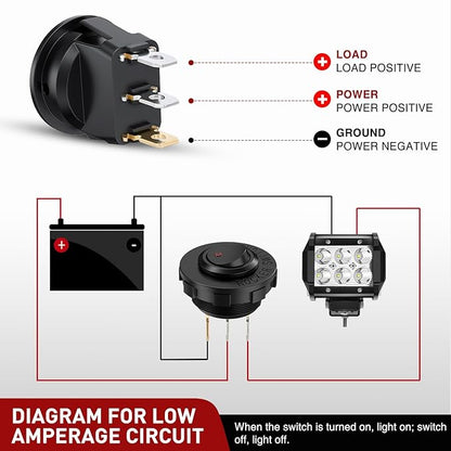 Nilight 1PC Round Rocker Switch with Shell 12V 24V 20A Red LED Toggle swtich with 16AWG Wires SPST 3Pin 2 Position for Car Truck Vehicle Boat Marine Rocker On Off Control
