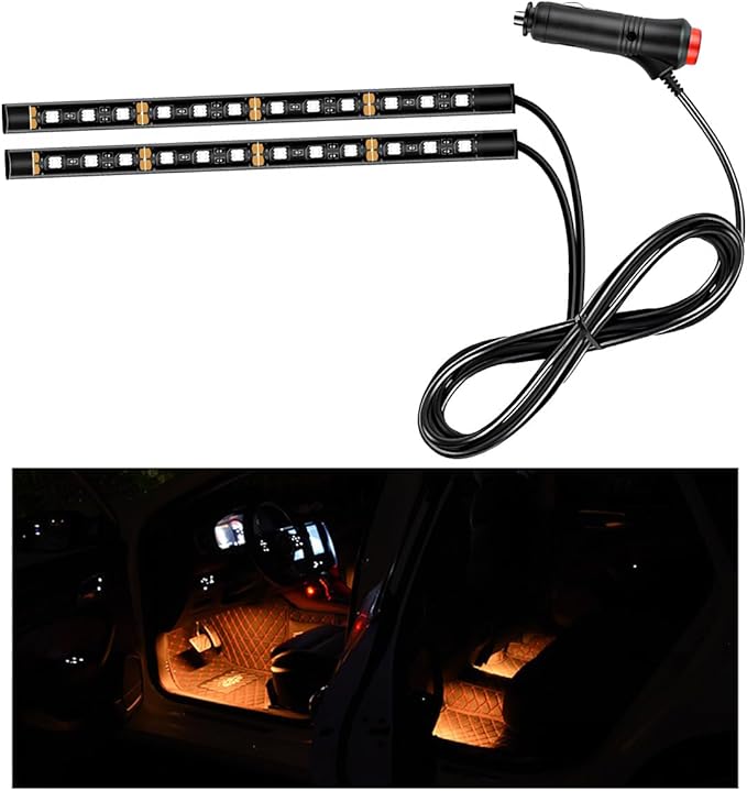 Ohleats Car LED Strip Light, 24 LED RGB Auto Interior Atmosphere Lights, Cigarette Lighter Under Dash Ambient Night Light, Interior Decorative Lamp Lighting Kit Car Accessories (Orange)