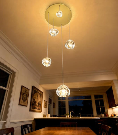 HAIXIANG Modern LED Chandeliers for Dining Room Kitchen Pendant Lights Lighting for Island Dimmable Fixtures Bubble Crystal Floating Chandelier LED Lights Antique Gold