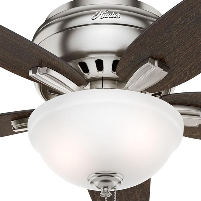 Hunter 42 inch Indoor Ceiling Fan with LED Light - Ceiling Fan with Pull Chain, For Bedroom or Living Room, Low Profile Flush Mount, No Remote, 5 Blades, Includes Bulbs - Newsome 51082, Brushed Nickel