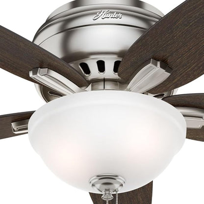 Hunter 42 inch Indoor Ceiling Fan with LED Light - Ceiling Fan with Pull Chain, For Bedroom or Living Room, Low Profile Flush Mount, No Remote, 5 Blades, Includes Bulbs - Newsome 51082, Brushed Nickel