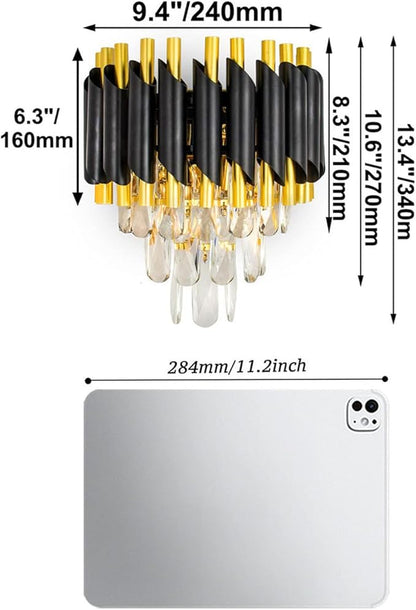 FRIXCHUR Modern Crystal Wall Sconce Lighting Black Crystal Wall Light Fixture Bedside Light 3 Tiers Crystal Wall Lamp for Bedroom Bathroom Dinning Living Room Hallway 2X E12 Base