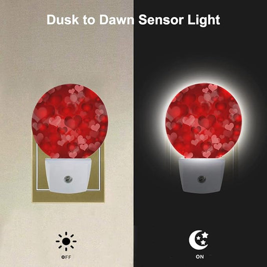 EKOBLA Red Heart Plug-in Night Light, Romantic Love Valentine Theme LED Nightlight with Auto Sensor for Home Decor