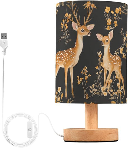 Bedside Table Lamp Deer Woodland Animals Flowers Nightstand Lamp with Wood Desk Lamps for Bedroom Living Room Nursery Office Home Decor