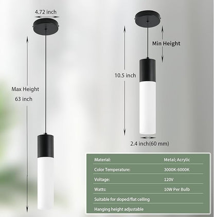 Kitchen Island Pendant Lights LED Black Small Pendant Light 12W with Milky White Lampshade Modern Ceiling Hanging Lamp for Bedroom Bedside Dining Room Table Bathroom, 1 Pack, 3000K-6000K