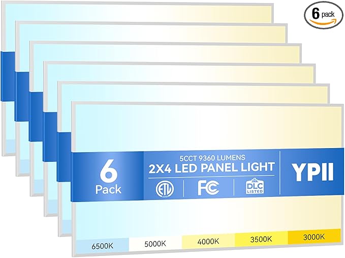 2x4 LED Flat Panel Light LED Drop Ceiling Light Fixture, 5 CCT 3000K-6500K Adjustable & 5 Wattage 30-72W Selectable Recessed Back-Lit Fixture for Office, ETL Listed (2x4, 6Pack)