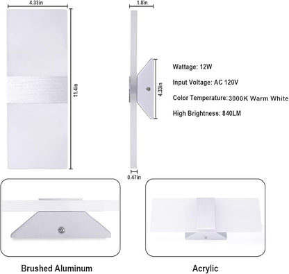 TRLIFE Modern Wall Sconces Set of 2, Dimmable LED Wall Sconce 12W 3000K Warm White Hardwired Wall Sconce Lighting for Bedroom, Bathroom, Living Room, Porch, Staircase, Cafe, Hotel (2 Pack)