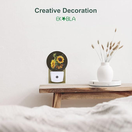 EKOBLA Sunflower & Butterfly Plug-in Night Light, Floral LED Nightlight for Kids & Home Wall Decor