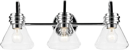 Kichler Farum 26" 3-Light Bathroom Vanity Light Fixture with Clear Glass in Chrome, Modern Wall Mount Over Mirror for Single or Double Vanity (26" W x 9.5" H), 55155CHCLR