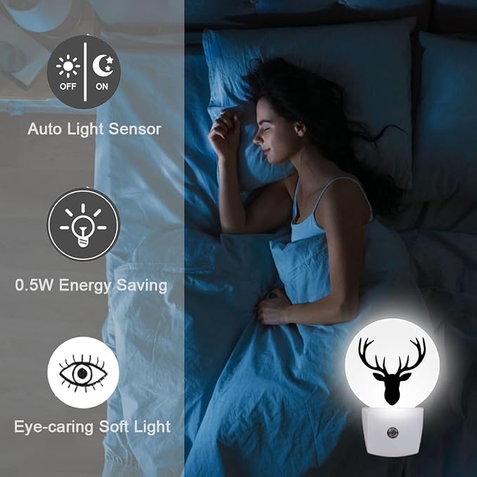 Deer Antler Night Light Plug-in Sleep Lamp Led Dusk to Dawn Night Light for Bedroom