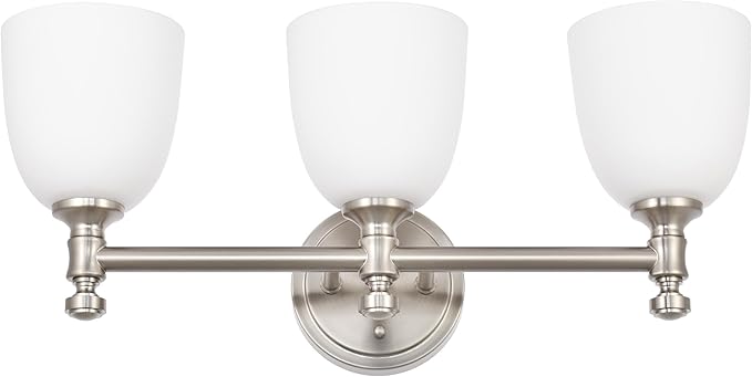 Bathroom Vanity Light, 3-Light Bathroom Light Fixtures Over Mirror, Traditional Vanity Lights for Living Room, Milk White Bell Glass Shades, Standard E26 Base, Brushed Nickel