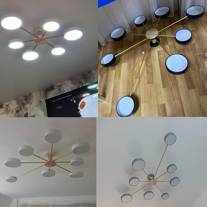 8-Lights LED Dimmable Ceiling Light Fixture,48 Inch Modern Ceiling Lights Flush Mount Wooden 64W Chandelier for Living Room Bedroom Kitchen,3000K/4000K/6000K White