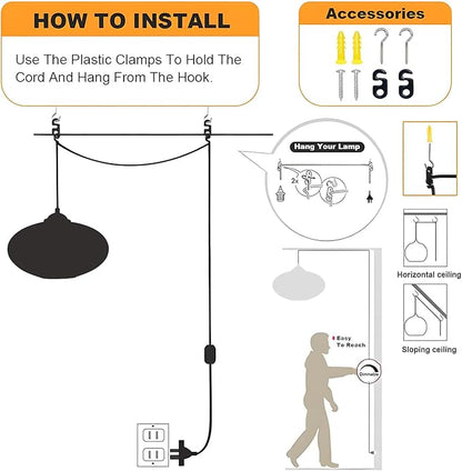 Mid Century Modern Hanging Lights with Plug in Cord Large Milk Glass Pendant Light Black Industrial Pendant Light Plug in Hanging Light Fixture for Bedroom