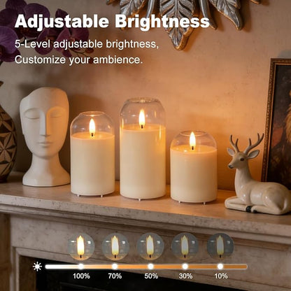 Rechargeable Glass Jar Flameless Candles, Realistic Flickering LED Pillar Real Wax Candle with Remote Control and Timer, Ideal for Living Room, Bedroom & Easter Home Décor, 1 Set of 3