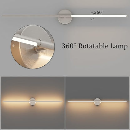 40In Sand Nickel Wall Sconces Set of Two Hardwired Linear Bathroom Sconce 360° Rotate Modern Vanity Light Bar 3000K for Bedroom Bathroom
