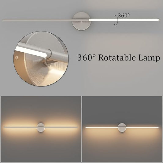 40In Sand Nickel Wall Sconces Set of Two Hardwired Linear Bathroom Sconce 360° Rotate Modern Vanity Light Bar 3000K for Bedroom Bathroom