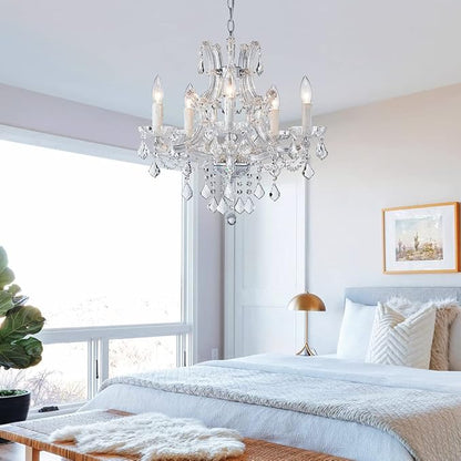Saint Mossi 5 Light Crystal Maria Theresa Chandelier, Modern K9 Crystal Chandelier Lighting,Crystal Pendant Lighting Fixture for Dining Room,Bedroom,Living Room,H22 x W20 with Adjustable Chain