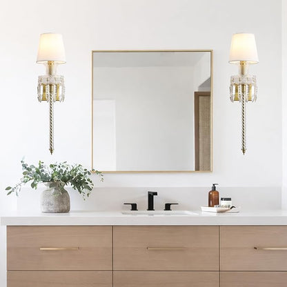 Modern Crystal Wall Sconce with Linen Shade Vintage Crystal Gold Wall Light Modern Glass Golden Wall Lamp for Bedroom, Hallway, Living Room, Mirror