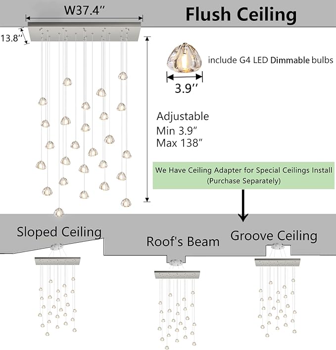 HAIXIANG LED Rectangular Glam Chandeliers for Living Room Dining Room Light Dimmable High Ceiling Pendant Lights Fixtures Lighting 26-Lights Foyer Entryway Lighting Brushed Nickel