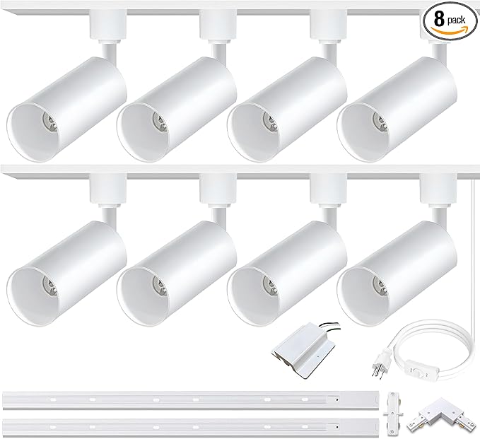 White GU10 LED Track Lighting Kit, GU10 Track Light Heads with 2 * 3.28FT H Track Light Rail 8PCS Ceiling Spotlight Fixture for Home and Shop, No Bulbs