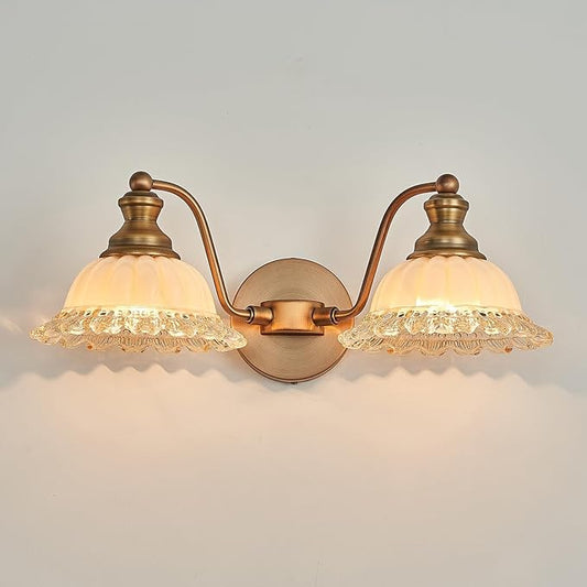 XIEDUN Vintage Vanity Light Brushed Brass 2 Light Vanity Lights for Bathroom Vanity Light Fixtures