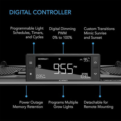 AC Infinity IONGRID T24, LED Grow Light with Samsung LM301H Diodes, Full Spectrum Deeper Penetration Halo Coverage, Digital Dimming Controller, for Veg Bloom Indoor Plants in Grow Tents Greenhouses