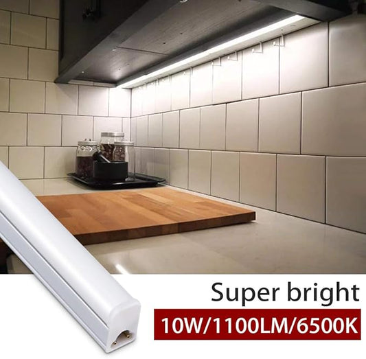 8 Pack LED Shop Light Fixture 2FT 6500K 10W 1100LM, T5 Super Bright White LED Tube Strip for Garage, Workshop, Ceiling, Under Cabinet Light, Frosted Cover, Linkable, with ON/Off Switch