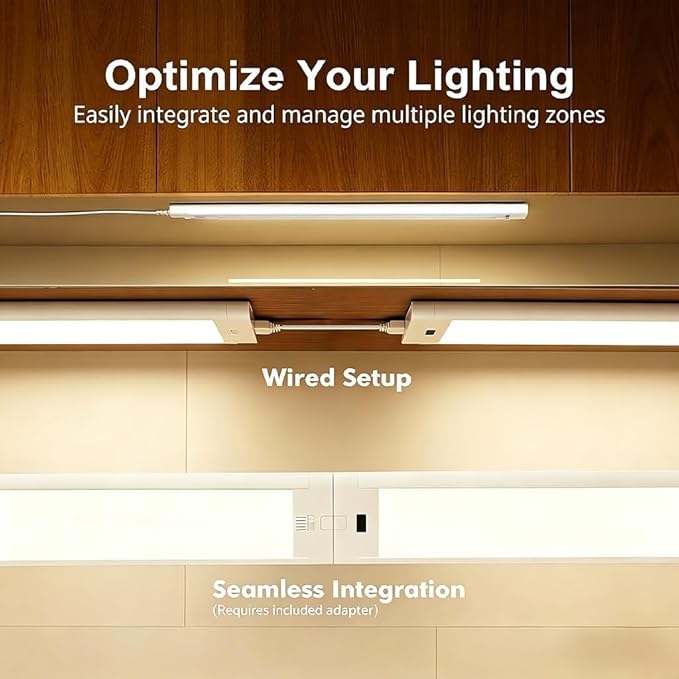 24 Inch Under Cabinet Lights Plug in 2 Pack, Hand Wave Activated, Linkable Under Cabinet Lighting with 5 CCT - 2700K-6000K & Stepless Dimmable, Under Counter Light for Kitchen, 600 Lumens, 10W