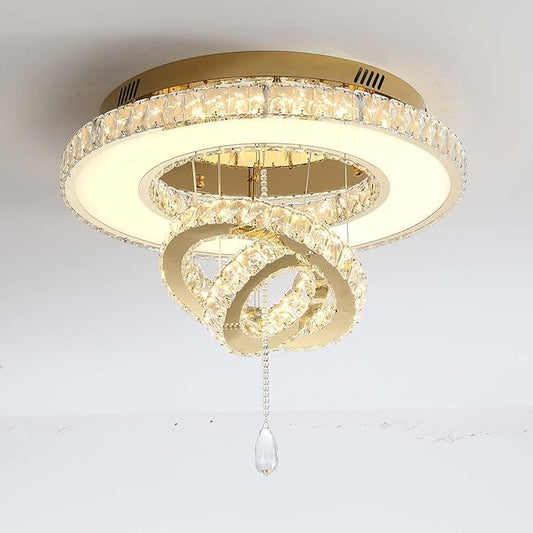 Flashing God Dia 24" Modern Chandelier for Living Room Gold Crystal Ceiling Chandelier Flush Mount Ceiling Light for Dining Room Bedroom Hallway LED Light Fixture Dimmable with Remote