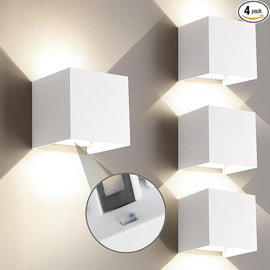 4 Pack Modern Outdoor Wall Lights, ETL Listed 15W Square LED Exterior Wall Sconce, 3 Color Temperature Selectable, Adjustable Up and Down Lighting Fixtures, IP65 Waterproof Aluminum Porch Light