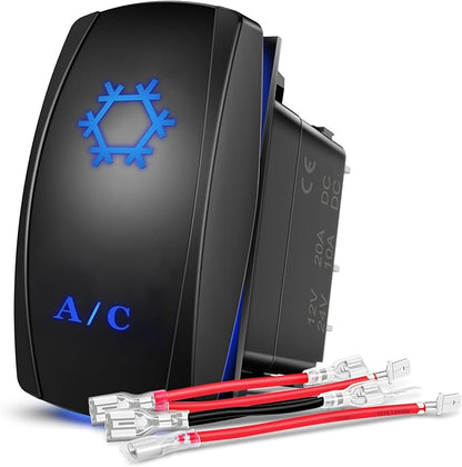 Nilight A/C Rocker Switch Led Light Bar 5 Pin Laser On Off SPST Switches 20A/12V 10A/24V Blue with Jumper Wires Set for Cars Trucks Boats ATVs UTVs RVs