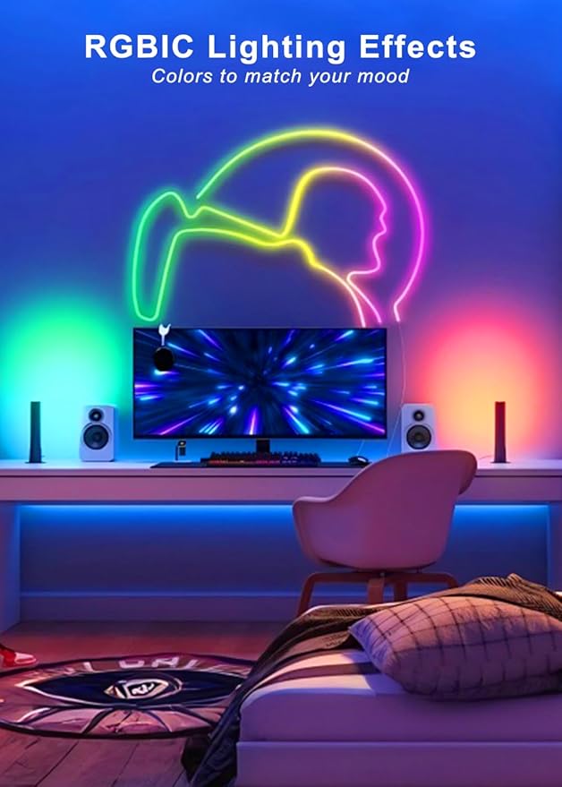9.8FT Neon Rope Lights,Flexible RGB+IC LED Strip Lights,Remote Control,Multiple Modes,for Living Room,Bedroom,Holiday Decoration