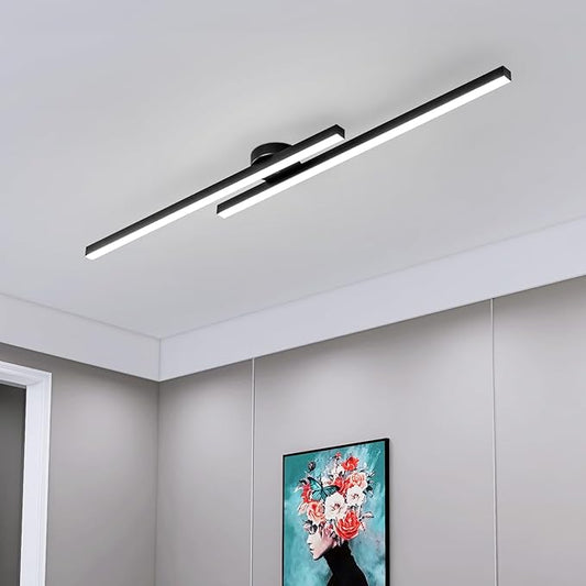 JAYMP 43.3" Modern Ceiling Light with Remote, Black Sputnik Ceiling Lamp, 32W Dimmable LED Lighting Fixture for Dining Room Living Room Kitchen Island Hallway, 2 Lights