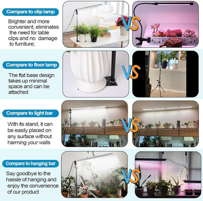 Standing LED Grow Light，Adjustable T12 Bar Plant Light, White 6500K Full Spectrum Plant Grow Lamp on Stand for Indoor Plants Seed Starting, Seedlings, Veg, Flower