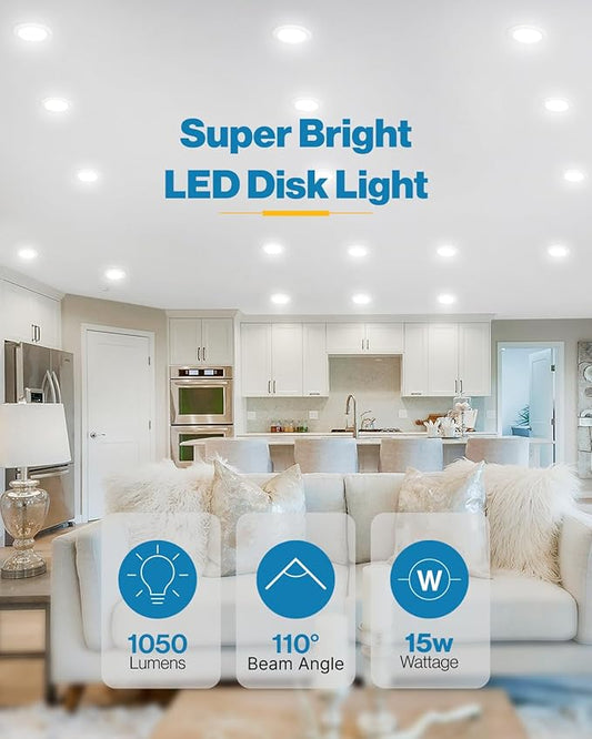 Sunco 12 Pack 5/6 Inch LED Disk Lights, Disc Lights Ceiling, LED Flush Mount Recessed Can Lighting, 1050 LM, 5000K Daylight, Dimmable, 15W=75W, Damp Rated ETL