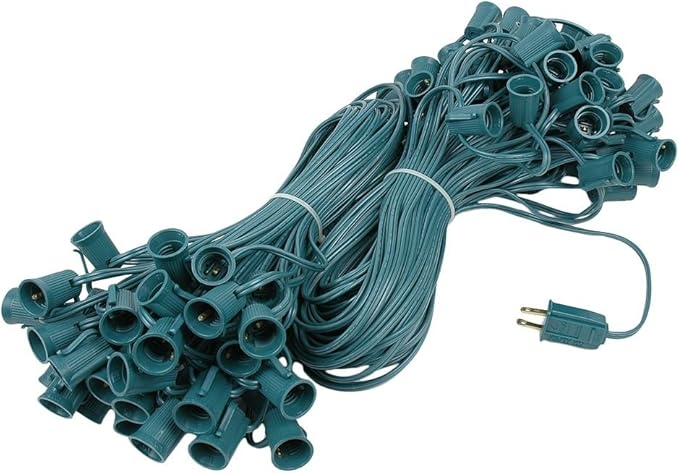 Novelty Lights 200 Foot C9 Outdoor String Light Christmas Stringer - Patio String Lights - Intermediate Base (C9/E17) - 24" Spacing - Green Wire