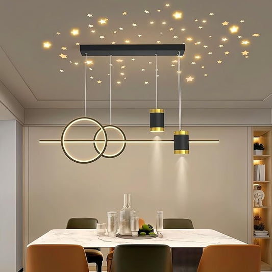 SMG Modern LED Pendant Light for Kitchen Island, 39" Black Linear Dining Room Chandelier Over Table, with Remote Control 3000K-6000K Dimming, Office Desk Hanging Lighting Fixture