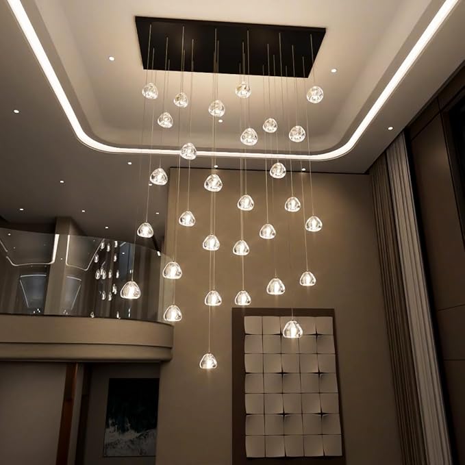 HAIXIANG LED Chandeliers for Living Room Rectangular Light Dining Room Light Dimmable High Ceiling Pendant Lights Fixtures Lighting Chandelier for Foyer Entryway 2700K 6000K Lighting Large