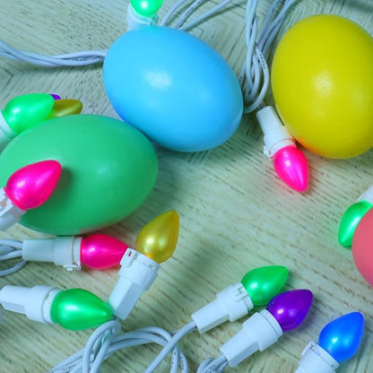 Easter String Lights LED Multi Color Glass C3 Lights 50 Count Easter Pastel Light 120V UL Certified Connectable Outdoor String Light White Wire for Party Patio Home