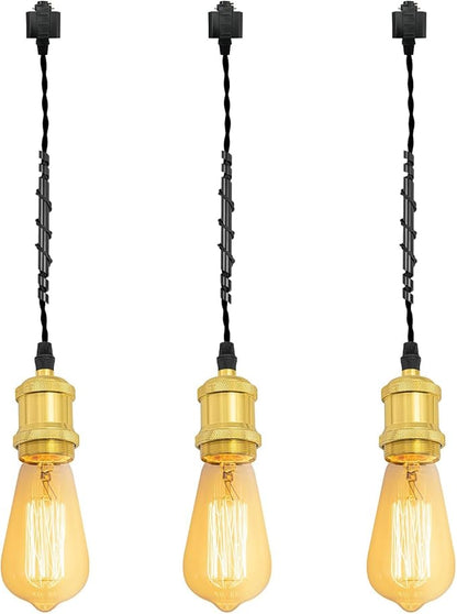 Kiven H-Type Track Lighting Pendants,Vintage Track Lighting Heads Adjustable Height, 3 Light Decorative h Track Pendant Lights, Bulb Not Included,Bright Gold Finish