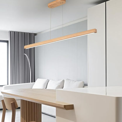 71" Wooden Linear Pendant Light LED Pendant Lights Dimmable Pool Table Island Lights Modern Linear Chandeliers for Dining Room Kitchen Ceiling Pendant Lamp for Kitchen Island Billiard Room Natural
