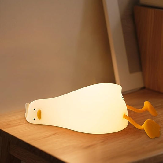 Lying Flat Duck Night Light, Cute LED Light Up Duck, Dimmable Breastfeeding Night Light, Rechargeable Bedside Touch Lamp, Silicone Nursery Nightlight, Squishy Existential Crisis Duck Lamp